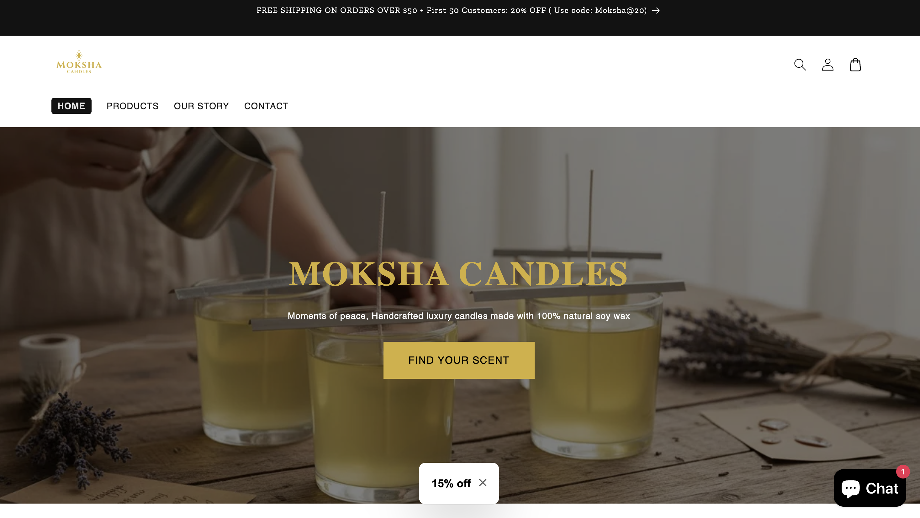 Moksha Candles website preview